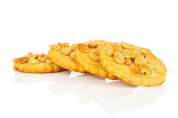 Group of four whole delicious cookie with peanuts on white background