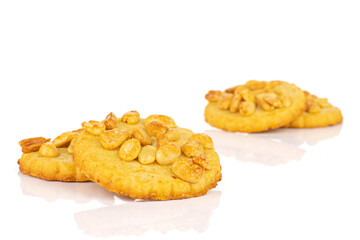 Group of four whole delicious cookie with peanuts on white background