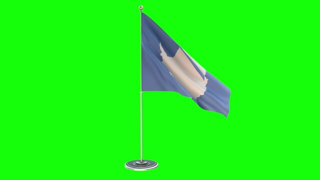 Antarctica 3D Looping Illustration of small flag pole on Chroma Key background