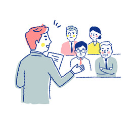 会議で話すビジネスパーソン