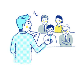 会議で話すビジネスパーソン