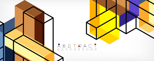 Abstract background. 3d cubes, cubic elements and blocks. Techno or business concept for wallpaper, banner, background, landing page