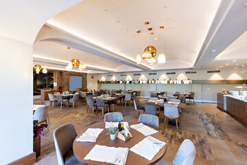 Interior of an empty modern hotel restaurant