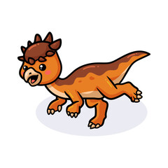 Cute little pachycephalosaurus dinosaur cartoon walking