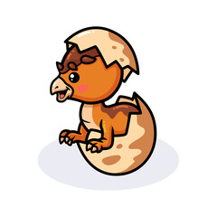 Cute little pachycephalosaurus dinosaur cartoon hatching from egg