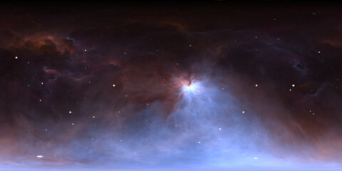 360 degree interstellar system and gas nebula. Panorama, environment 360 HDRI map. Equirectangular projection, spherical panorama