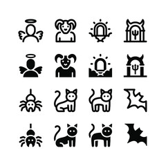 Simple Set of Halloween Related Vector Glyph and Line Icons. Contains Icons as Spider, Cat, Snake and more.