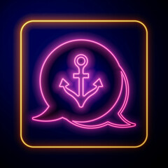 Glowing neon Anchor icon isolated on black background. Vector