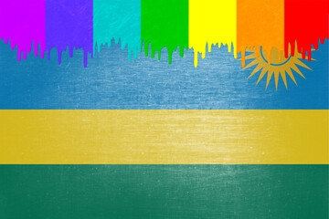 Paint (rainbow flag) is dripping over the national flag of Rwanda