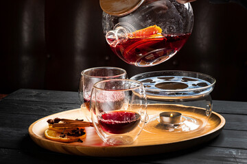 mulled wine with fruits and spices