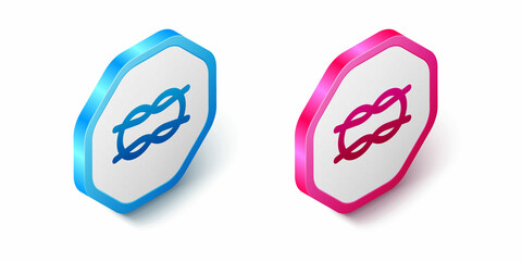 Isometric Nautical rope knots icon isolated on white background. Rope tied in a knot. Hexagon button. Vector