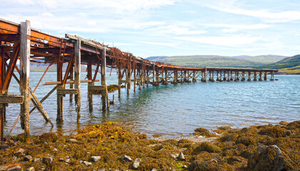 Fototapeta premium Details (old pier) of an abandoned naval base on Iceland (Hvítanes, Hvalfjördur)