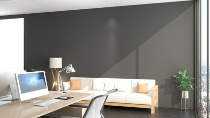 office wooden lobby waiting room for company wall logo mockup