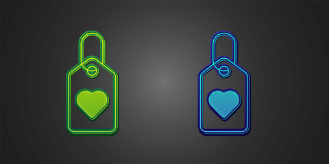Green and blue Heart tag icon isolated on black background. Love symbol. Valentine day symbol. Vector