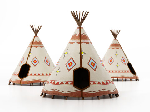 Indian tents isolated on white background. 3D illustration