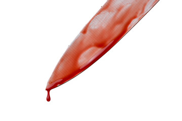 Bloody knife still dripping isolated on white background