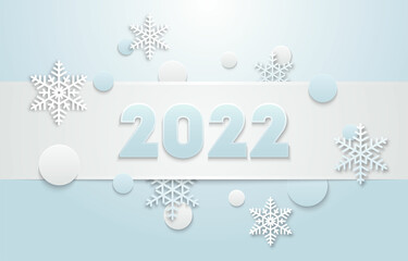 The New Years 2022 Vector Design with Snowflakes on a Blue Background.