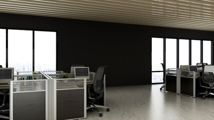 office area with blank wall 3d design interior for company wall logo mockup and branding