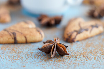 Macro of star anise near brown cookies