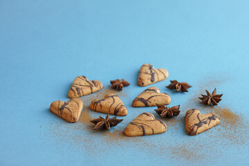 Brown cookies and star anise spiced with cinnamon