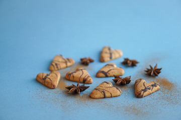 Brown cookies and star anise spiced with cinnamon