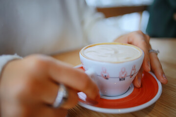 cup serving in cafe coffee outdoor breakfast