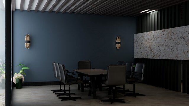 a blank wall in luxury office meeting room 3d render interior design
