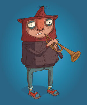 Cute Isolated Vintage Trumpet Player