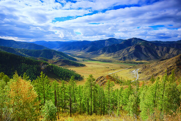 Altai mountain landscape, panorama autumn landscape background, fall nature view