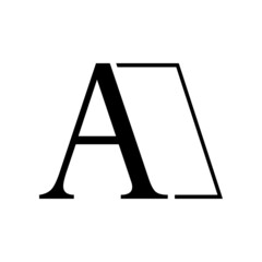 Logotipo con letra inicial A con cuadrado con lineas en color negro