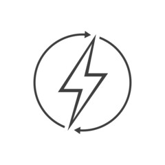 Energía renovable. Logotipo con silueta de rayo con flechas con forma de círculo en color gris