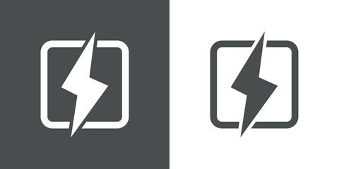 Logotipo con silueta de rayo en cuadrado en fondo gris y fondo blanco © teracreonte