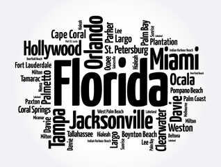 Fototapeta premium List of cities in Florida USA state, word cloud concept background