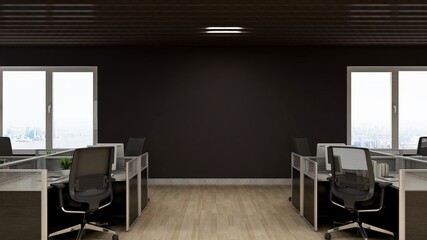 office area with blank wall 3d design interior for company wall logo mockup and branding