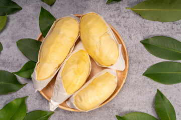 Durian fruit  on gray background, Close up fresh Durian on gray background .