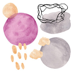 Abstract watercolor spots of gold, black, gray, purple 2