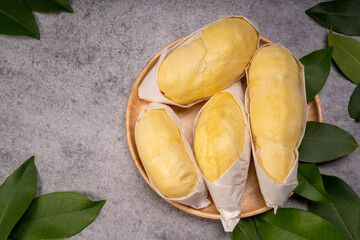 Durian fruit  on gray background, Close up fresh Durian on gray background .