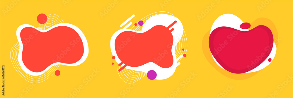 Aufkleber Abstract fun curved fluid background shapes elements set design for kids party pattern red yellow color vector illustration comic style isolated, doodle backdrop form for playground or child print