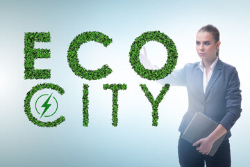 Ecocity ecology concept with businesswoman