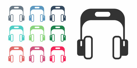 Black Headphones icon isolated on white background. Earphones. Concept for listening to music, service, communication and operator. Set icons colorful. Vector