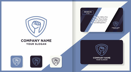 hand shield logo design use mono line concept and business card