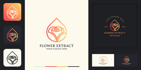 rose flower logo use line concept and business card design