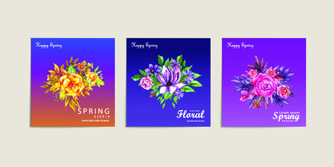 Banner template happy spring floral watercolor style