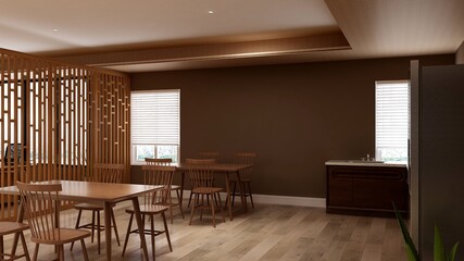 office pantry area 3d render interior design for company wall logo mockup and branding mockup