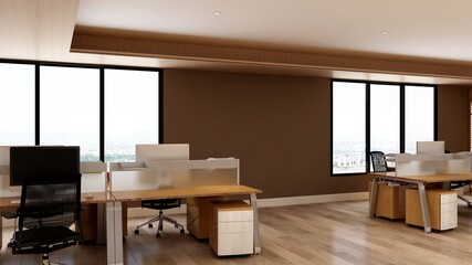 office area with blank wall 3d design interior for company logo mockup branding