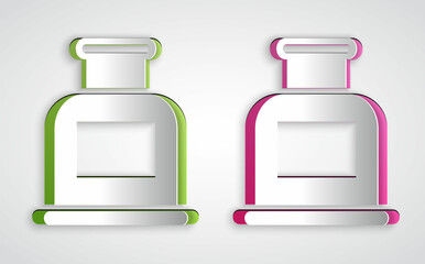 Paper cut Inkwell icon isolated on grey background. Paper art style. Vector