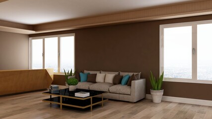 brown office wooden lobby waiting room for company wall logo mockup