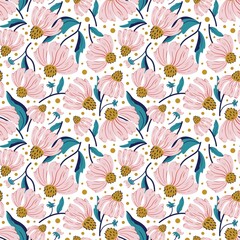 Floral seamless vector pattern with pink wildflower. Pink floral background for textile, fabric wallpaper, surface, scrapbooking.