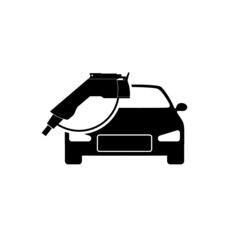 Electric car and electrical plug charging icon isolated on white background