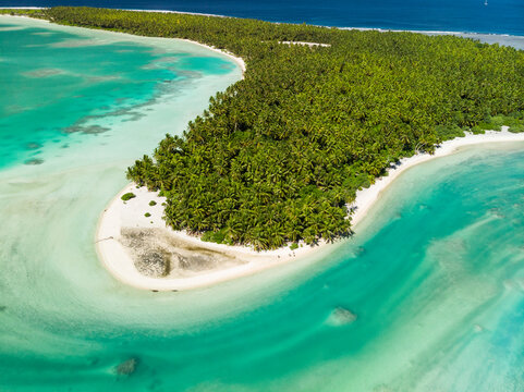 Aerial shot of Nikumaroro Atoll in Kiribati